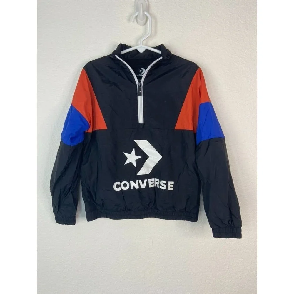 Converse youth boys‎ 4 black color block 1/4 zip pullover windbreaker jacket